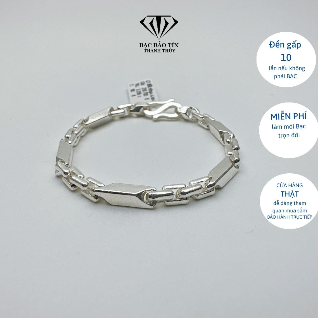 Lắc tay bạc cho bé trai đốt nhọn trơn Bảo Tín Thanh Thủy,chất liệu bạc ta nguyên chất 2.356 chỉ, dài 14 cm rộng 0.4cm