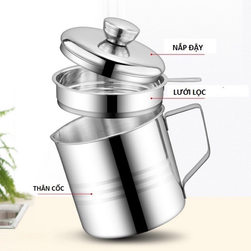 Ca lọc dầu inox 340 . 1.2l dày dặn dụng cụ nhà bếp, ca đựng nước