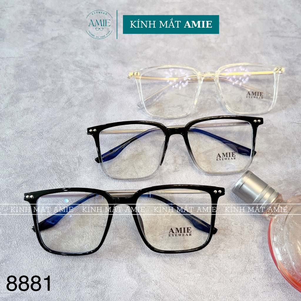 Gọng kính cận vuông AMIE Eyewear mắt kính nhựa lõi kim loại giảm đau tai kiểu dáng thanh mảnh đơn giản nam nữ 8881