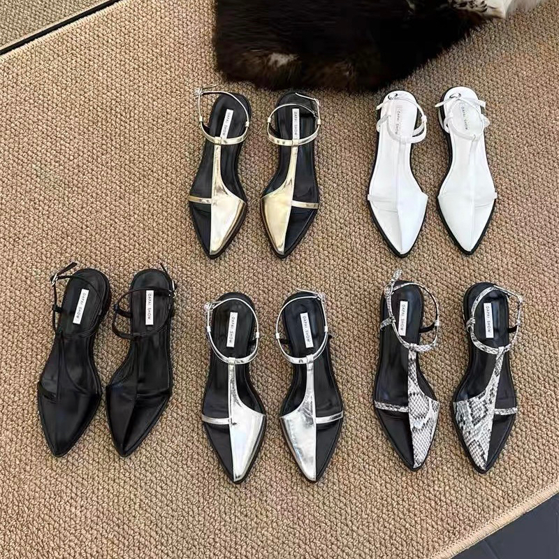 Giày sandal nữ mũi nhọn hở ngón có quai cài đế cao 3cm