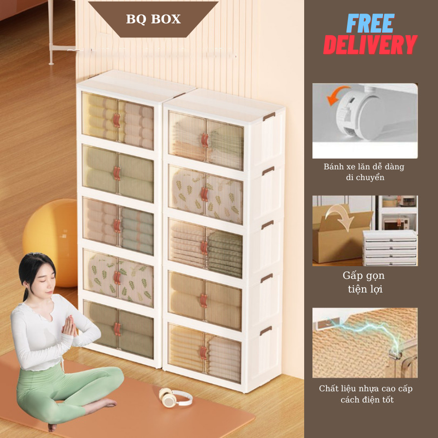 Tủ thông minh gia đình - tủ đựng đồ để quần áo cửa trong suốt khóa nam châm, chất liệu nhựa PP cao cấp chiều rộng 49cm