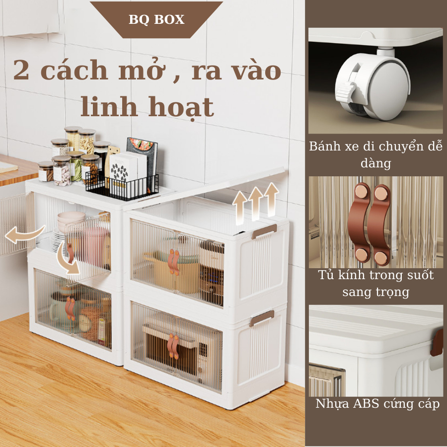 Tủ linh hoạt gấp gọn - tủ đựng đồ để quần áo cửa trong suốt khóa nam châm, chất liệu nhựa PP cao cấp