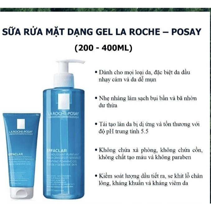 Sữa Rửa Mặt La Roche Posay  200ml Cho Da Dầu Mụn Nhạy Cảm Effaclar Gel 🖍️🖍️