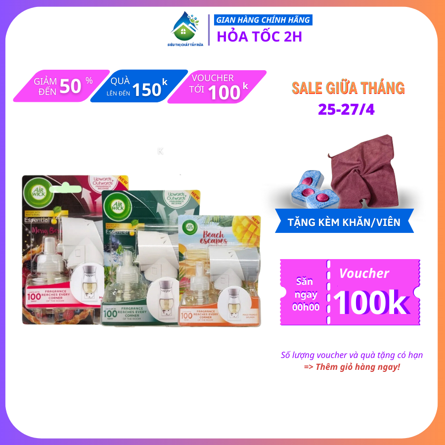 Lọ tinh dầu thiên nhiên Air Wick 19ml nhập khẩu Châu Âu, khử mùi nhanh chóng, chiết xuất từ thiên nhiên