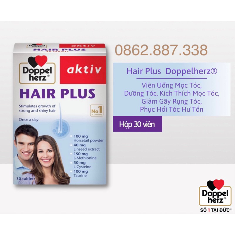 Viên Uống Mọc Tóc Hair Plus - Dưỡng Tóc, Kích Thích Mọc Tóc, Bitotin, Vitamin