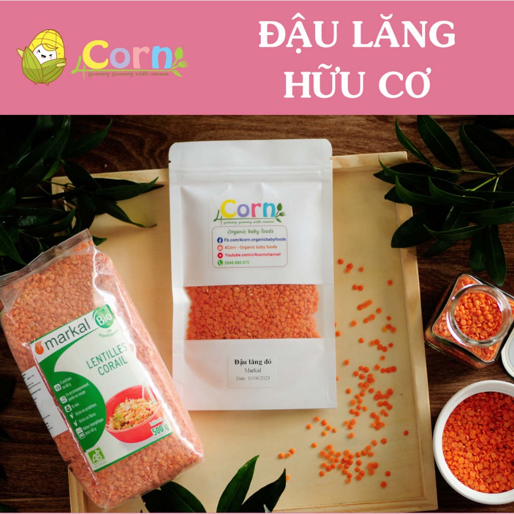 Đậu lăng đỏ cam san hô hữu cơ Markal - Cho bé 7m+