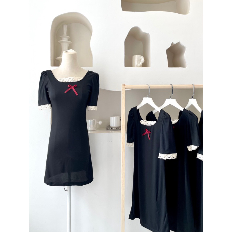 Váy thun body phối ren ngực nơ nhí thiết kế cao cấp tôn dáng xuân hè BABY MIDIO DRESS H179