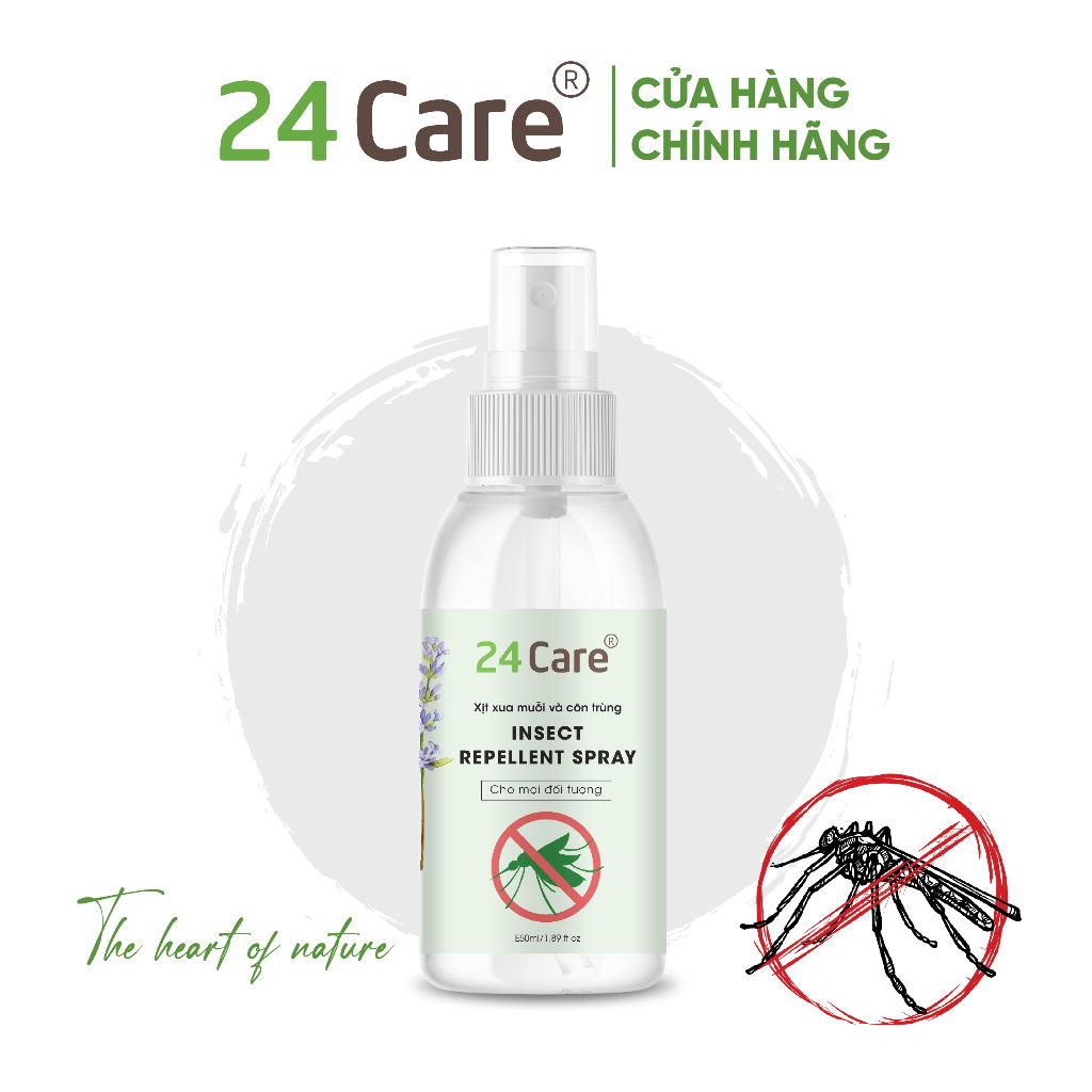 Xịt xua đuổi muỗi và côn trùng, an toàn sức khỏe, chiết suất thiên nhiên - 24care 50ml