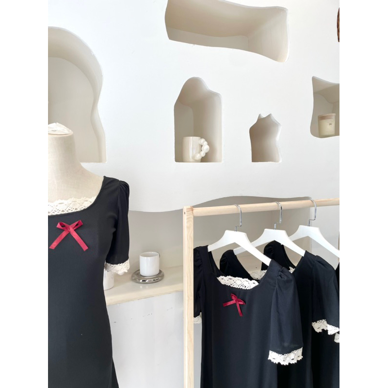 Váy thun body phối ren ngực nơ nhí thiết kế cao cấp tôn dáng xuân hè BABY MIDIO DRESS H179