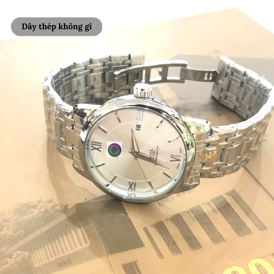 Đồng hồ nam Deville Watch 424.10.37.20.02.001 máy pin, mặt kính Mineral chống xước, chống nước 3 ATM, dây thép đeo tay