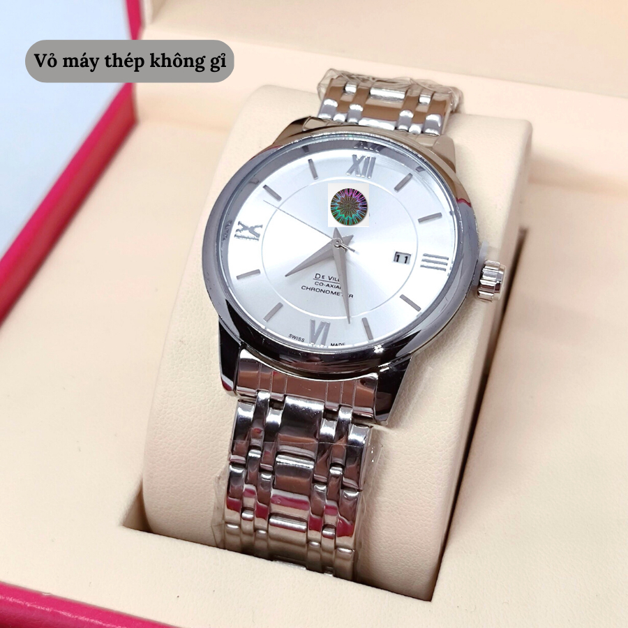 Đồng hồ nam Deville Watch 424.10.37.20.02.001 máy pin, mặt kính Mineral chống xước, chống nước 3 ATM, dây thép đeo tay