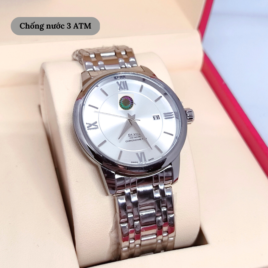 Đồng hồ nam Deville Watch 424.10.37.20.02.001 máy pin, mặt kính Mineral chống xước, chống nước 3 ATM, dây thép đeo tay