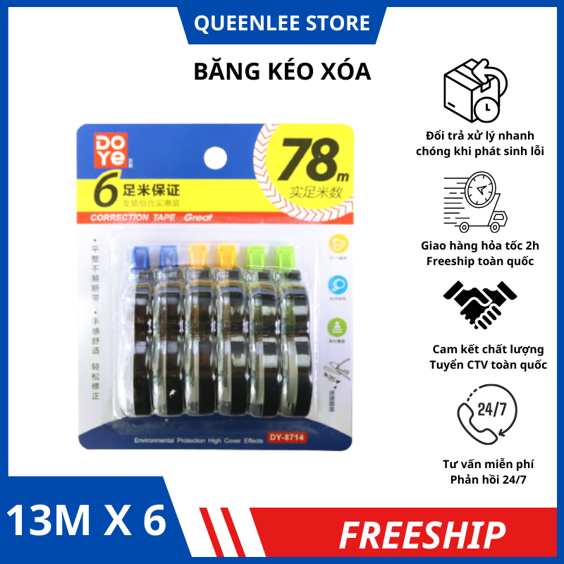Băng Kéo Xóa 6x13m Xóa Lỗi Sai Xóa Phú Bút Bi Nhanh Chóng Viết Được Luôn QueenLee Store