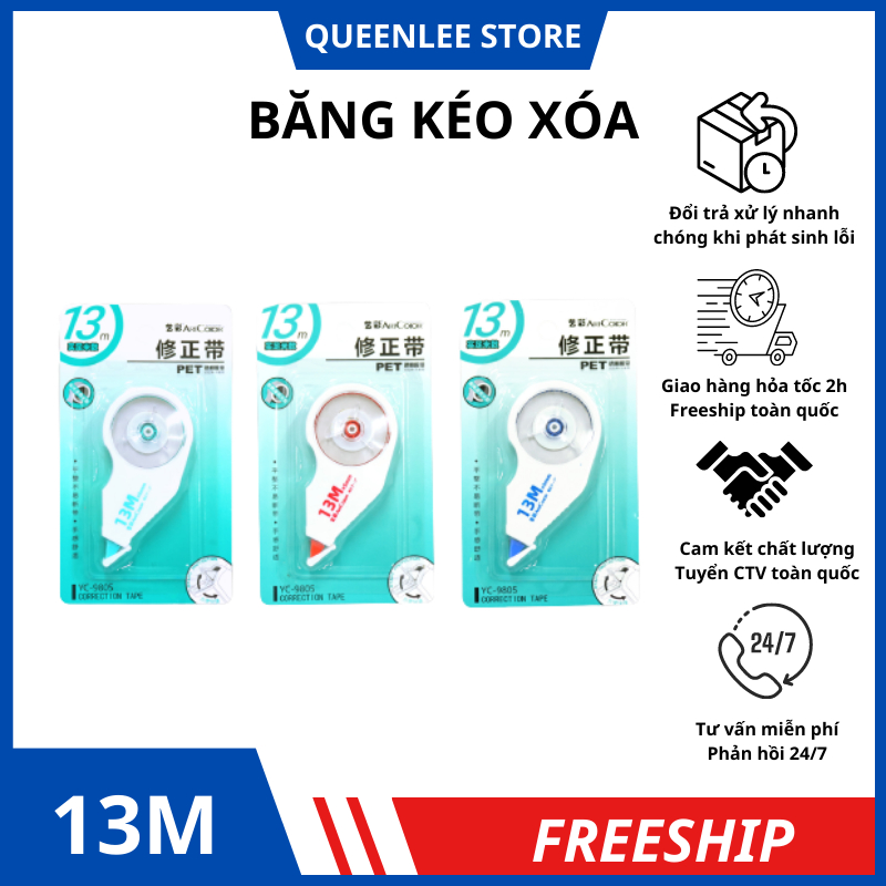 Băng Kéo Xóa 13m Xóa Nhanh Viết Được Luôn Sau khi Xóa Xóa Lỗi Sai QueenLee Store