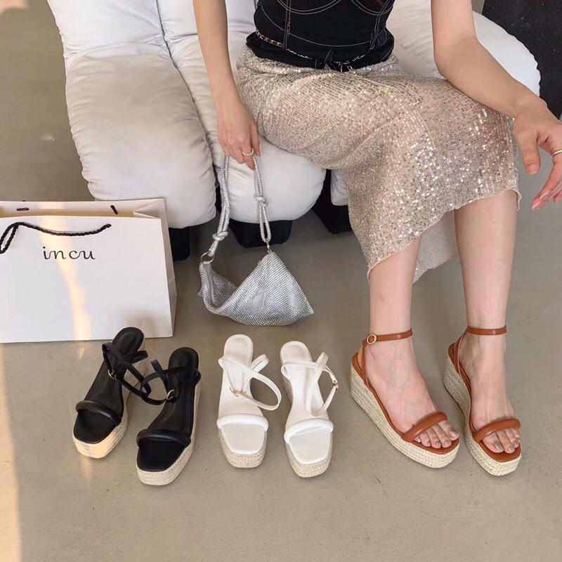 Sandal đế xuồng bện dây gai cao 8cm hãng bubufly