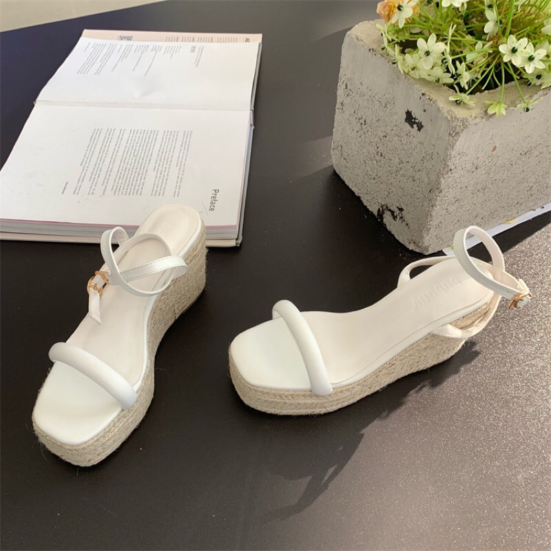 Sandal đế xuồng bện dây gai cao 8cm hãng bubufly