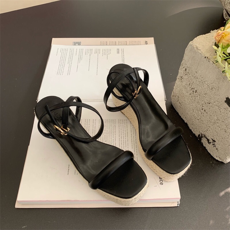 Sandal đế xuồng bện dây gai cao 8cm hãng bubufly