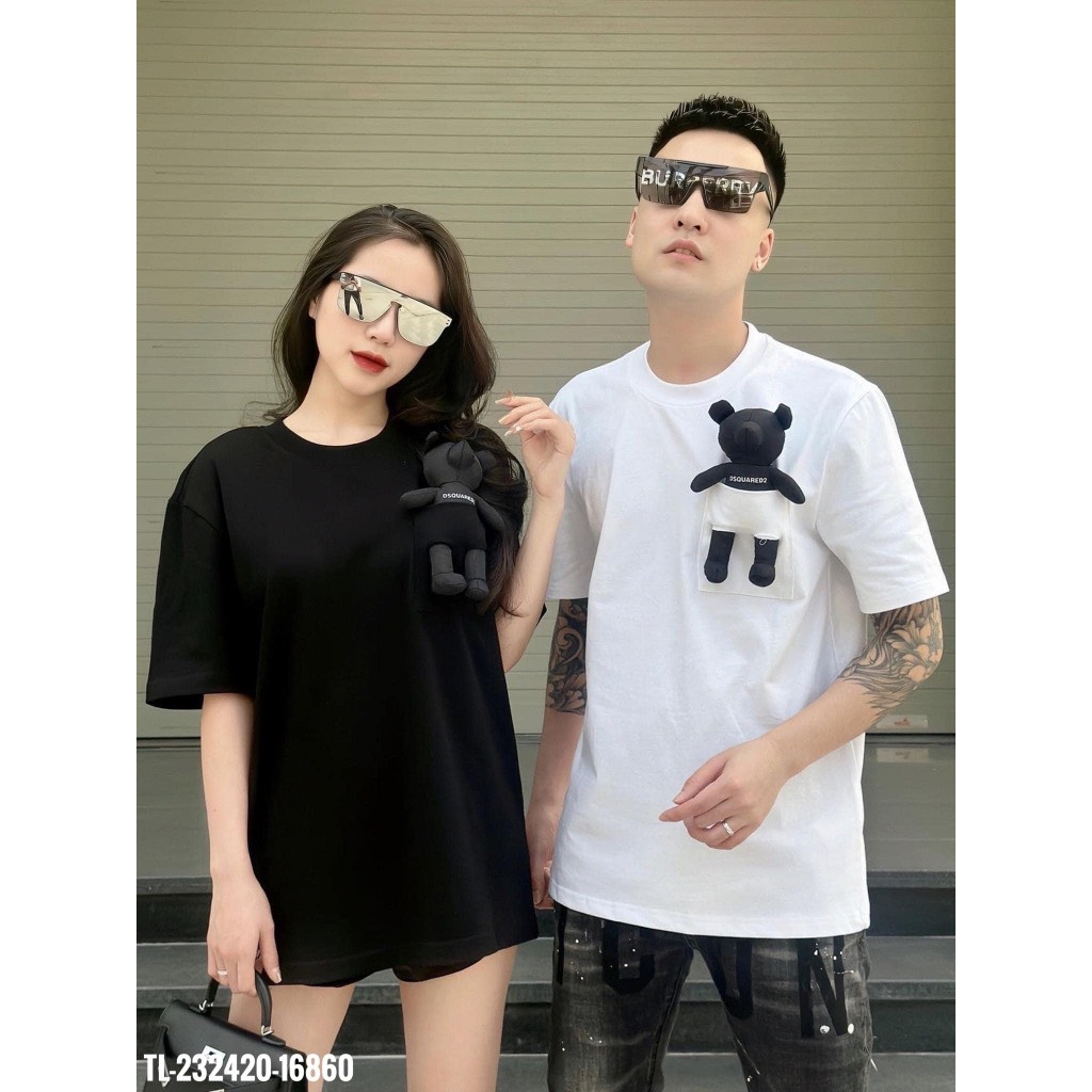 Áo Thun Nam Nữ Túi Ngực Kẹp Gấu Bông Unisex Chất Vải Cotton 100% | BigBuy360 - bigbuy360.vn