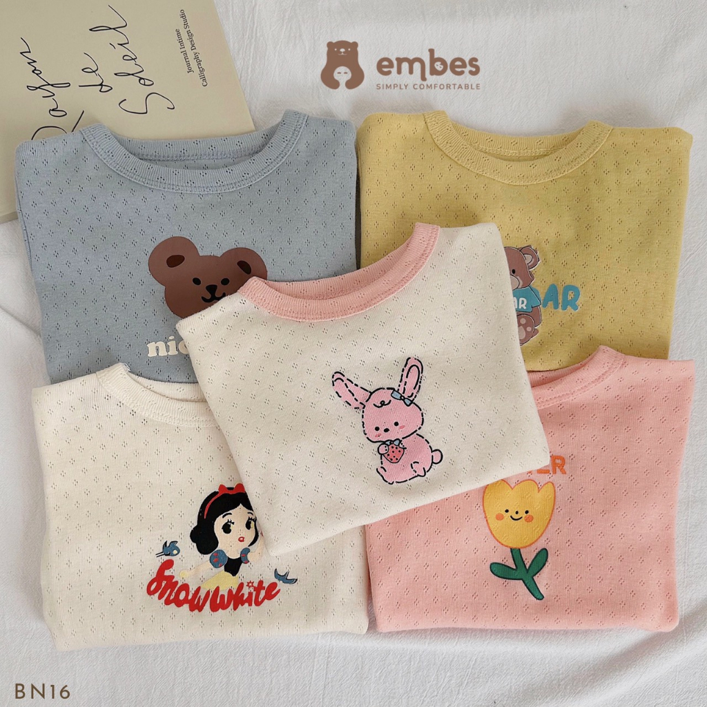 Bộ quần áo cho bé , bộ quần áo trẻ em chất cotton thông hơi Embes 8kg - 19 Kg