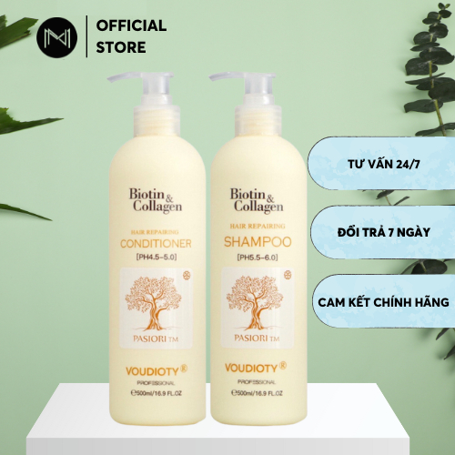 Cặp gội xả Biotin Collagen Vàng 1000ml phục hồi giúp tóc siêu mềm mượt