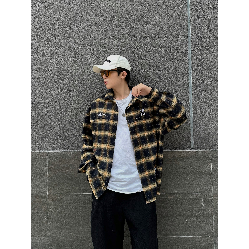 Áo Sơ Mi Nam Bad Habits OLD SKOOL FLANNEL YELLOW - Local Brand Chính Hãng