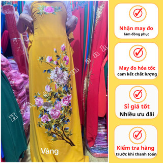 Vải may áo dài vải lụa mango thêu lắc tay thu công họa tiết chim và hoa độc lạ, hàng thiết kế cao cấp - mẫu lụa mango 6