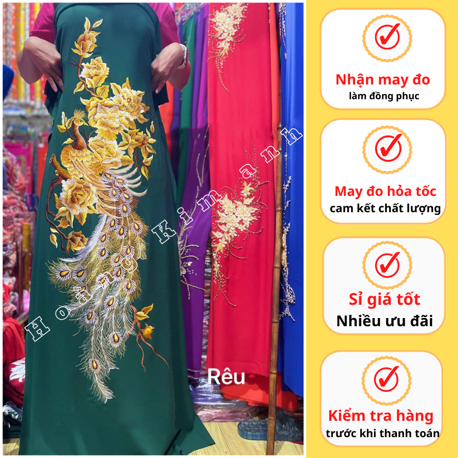 VẢI MAY ÁO DÀI VẢI LỤA MANGO THÊU LẮC TAY THU CÔNG HỌA TIẾT CHIM VÀ HOA ĐỘC LẠ, HÀNG THIẾT KẾ CAO CẤ