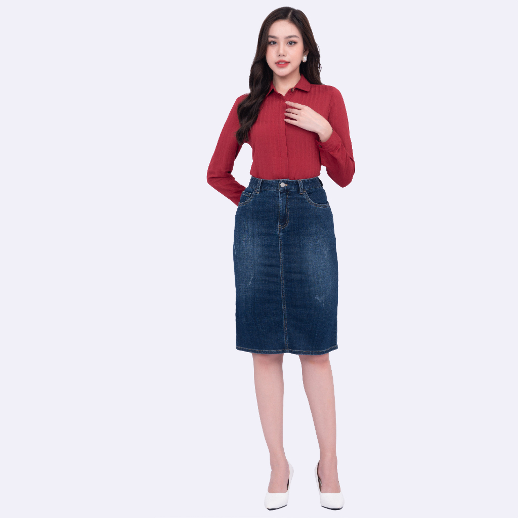 Chân váy nữ công sở dáng jean Thái Hòa 23CJW-100