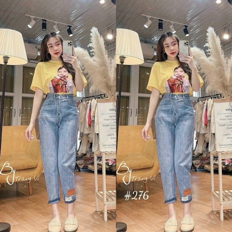 Quần jean bò baggy nữ cạp cao viền giữa phong cách Hàn Quốc sành điệu style 2023 MS160 | BigBuy360 - bigbuy360.vn