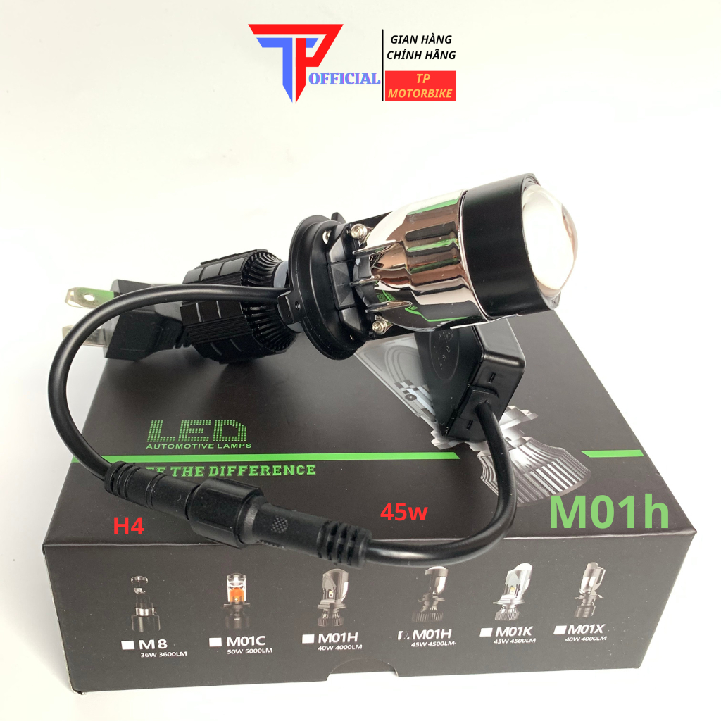 ( Tặng 1 Đèn Hậu ) Đèn Led Pha Bi Cầu M01h BMA 45w Chân Đèn H4 Lắp Xe Máy Ô Tô