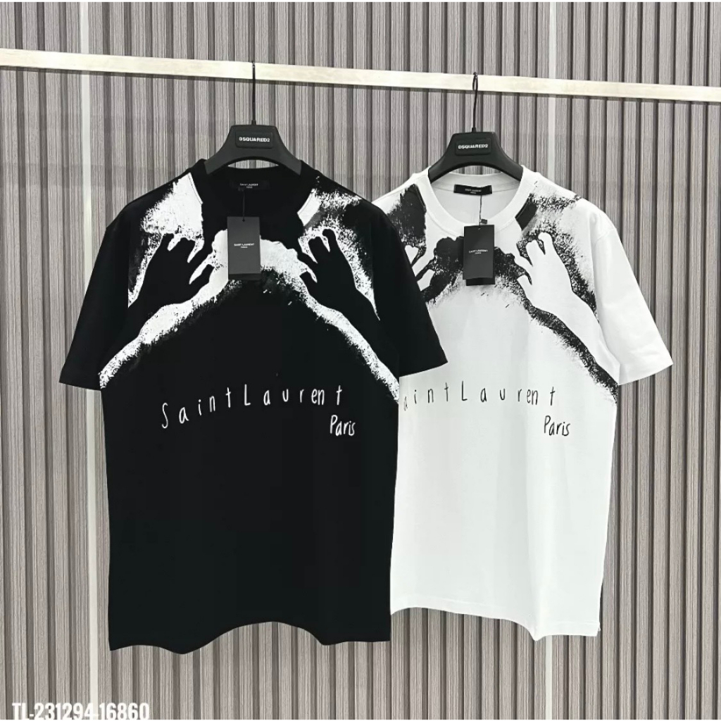 Áo Phông Saint Laurent YSL In Chuyển Nhiệt Hình Đôi Bàn Tay - Chất Liệu Cotton Co Giãn 4 Chiều Siêu Thoáng Mát