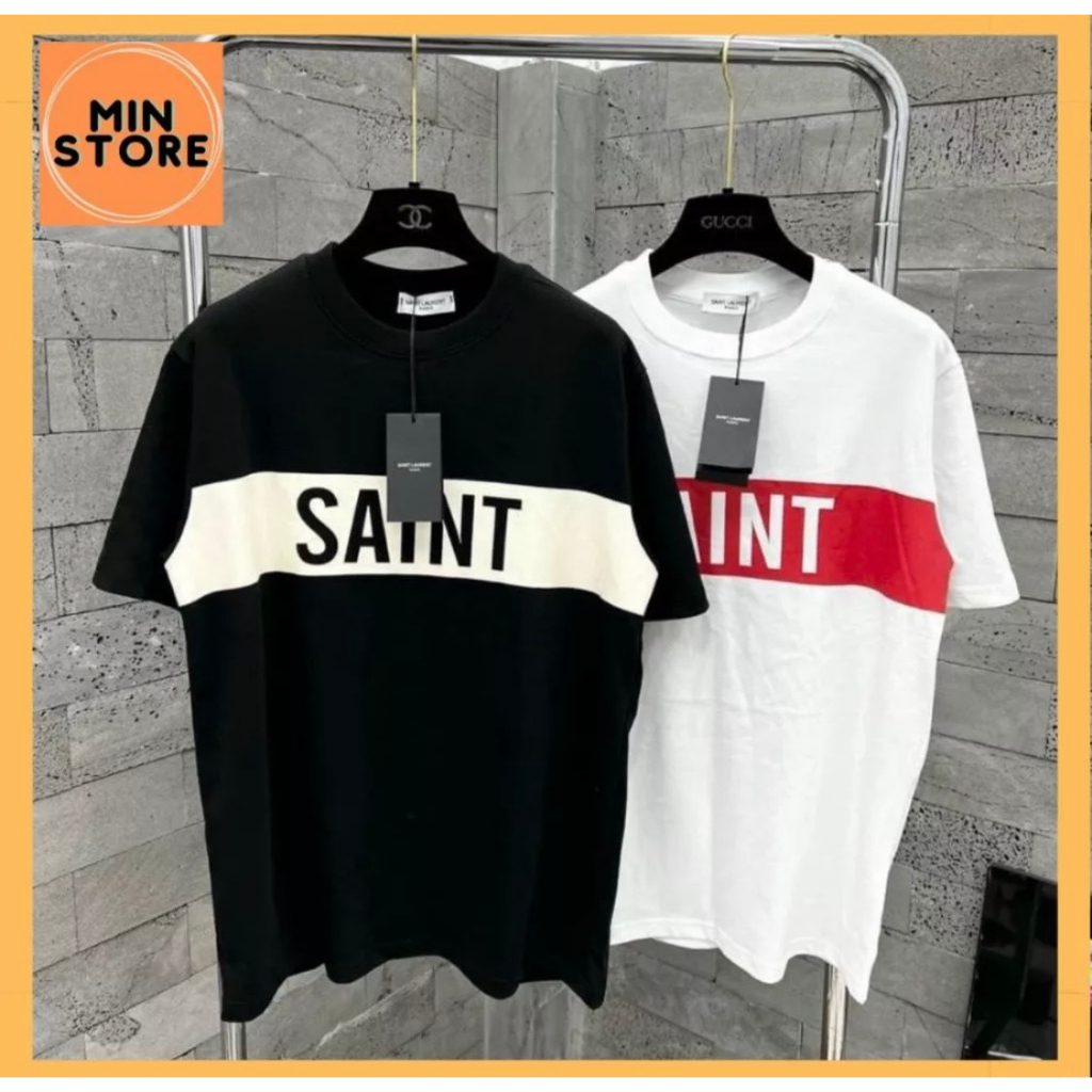 Áo Phông SAINT - LAURENT Phối Sọc Kẻ Ngang Phong Cách Hàn Quốc - Chất Liệu Cotton Co Giãn 4 Chiều Siêu Thoáng Mát
