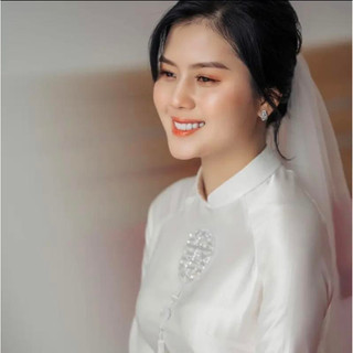 Áo dài cô dâu lụa vân gỗ 2 tà cao cấp 2023
