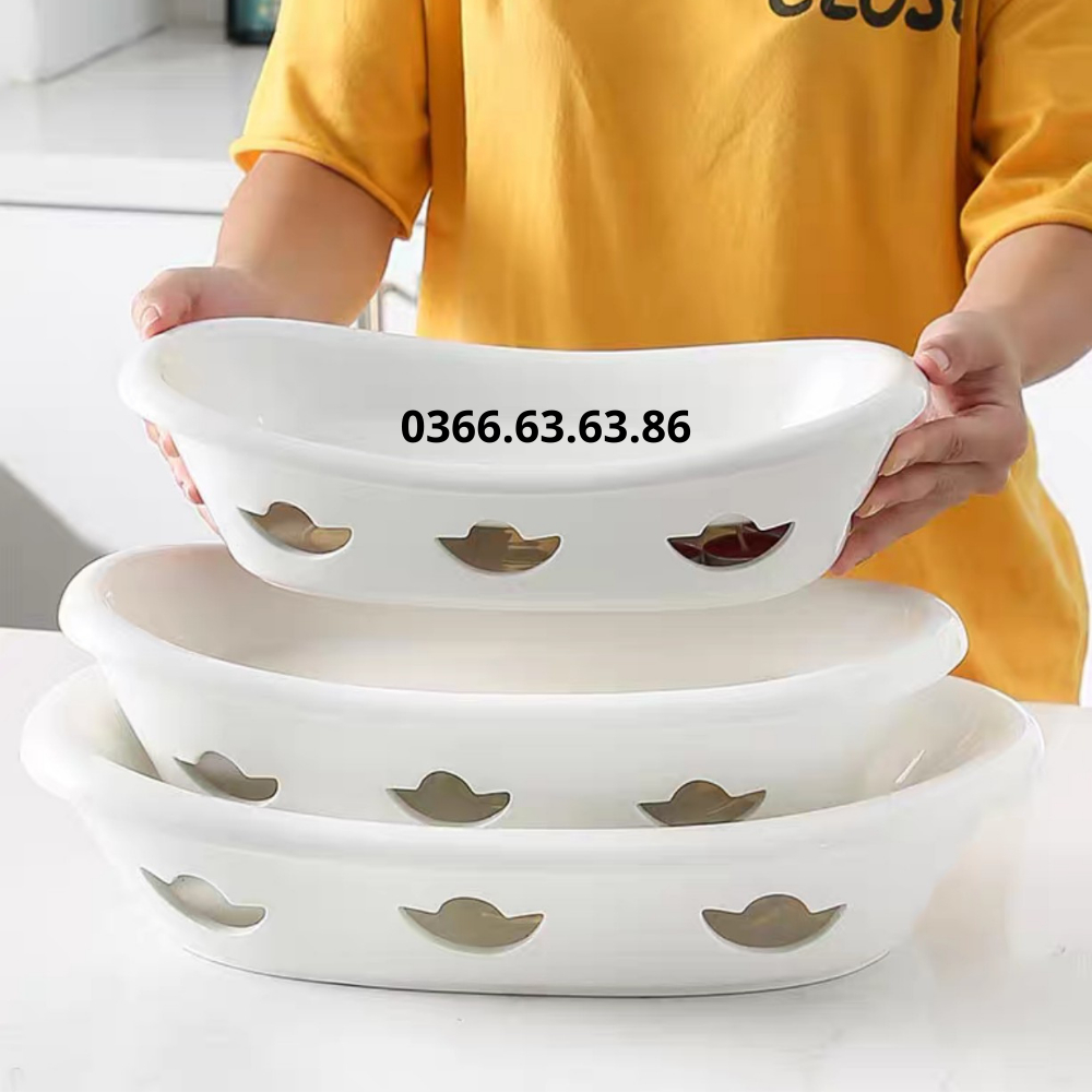 Đĩa sứ hâm nóng thức ăn bằng nến, chất liệu sứ trắng cao cấp, kích thước 35cm, 40cm, 45cm