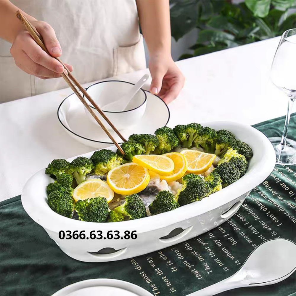 Đĩa sứ hâm nóng thức ăn bằng nến, chất liệu sứ trắng cao cấp, kích thước 35cm, 40cm, 45cm
