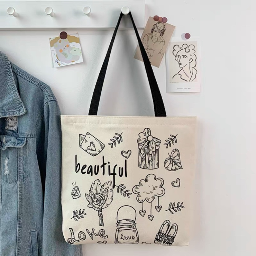 Túi tote vải canvas phong cách Hàn quốc, có khóa miệng, ngăn phụ bên trong tiện lợi thời trang ulzzang - Nicehat