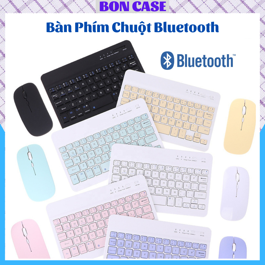 Bàn phím bluetooth + chuột không dây siêu mỏng đẹp, phím nhẹ êm dùng cho Điện thoại - Máy tính bảng - BON CASE