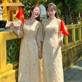 Áo dài cúc chi von tơ 4 tà