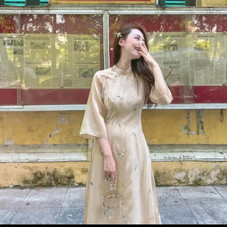 Áo dài cúc chi von tơ  4 tà