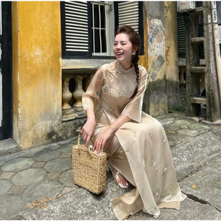 Áo dài cúc chi von tơ  4 tà