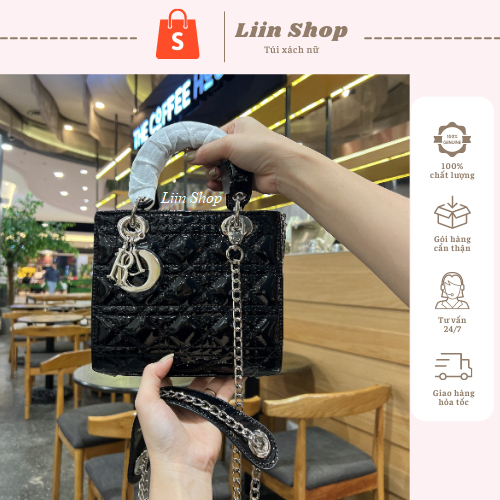 Túi xách nữ Di. O da bóng cao cấp, Túi hộp nữ hàng đẹp Full Box 2 màu trắng đen sang chảnh