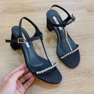Sandal gót vuông đính đá cao 5p