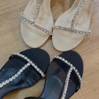 Sandal gót vuông đính đá cao 5p