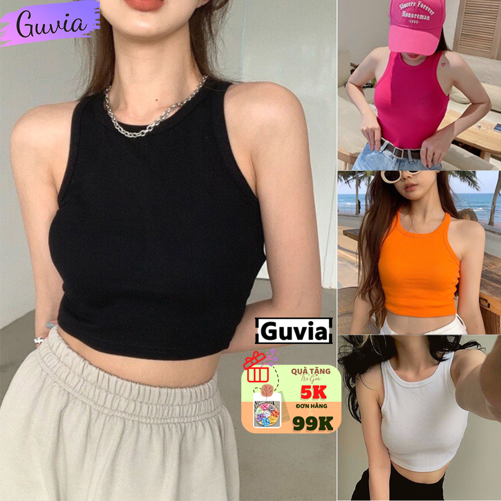 Áo Croptop Ba Lỗ Nữ NGƯỢC Trơn GUVIA Ôm Body Chất Tốt, Áo CRT Kiểu nữ ôm thun gân mềm mát GUVIA