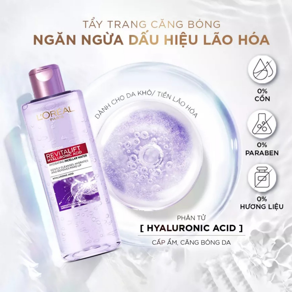 Nước Tẩy Trang Cho Mọi Loại Da Loreal L'Oreal Paris 3-in-1 Micellar Water (95ml/400ml)