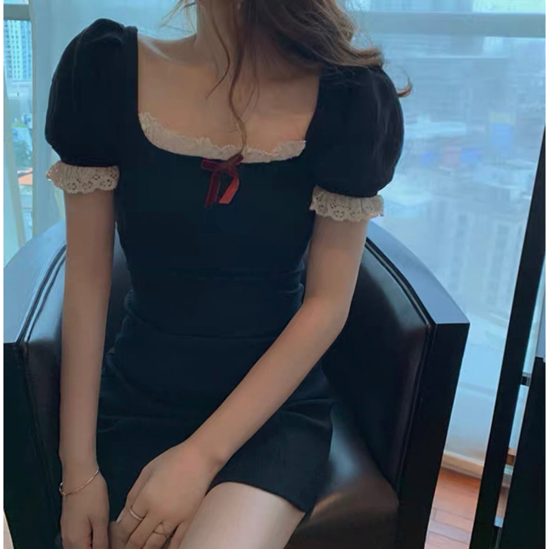 Váy thun body phối ren ngực nơ nhí thiết kế cao cấp tôn dáng xuân hè BABY MIDIO DRESS H179