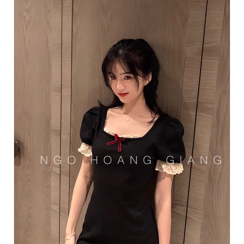 Váy thun body phối ren ngực nơ nhí thiết kế cao cấp tôn dáng xuân hè BABY MIDIO DRESS H179