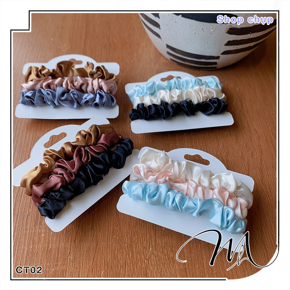 Set 3 chiếc Srunchies chun cột tóc lụa satin nhỏ phụ kiện tóc đơn giản - Măng's House CT02