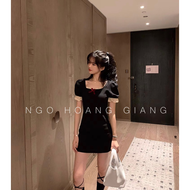 Váy thun body phối ren ngực nơ nhí thiết kế cao cấp tôn dáng xuân hè BABY MIDIO DRESS H179