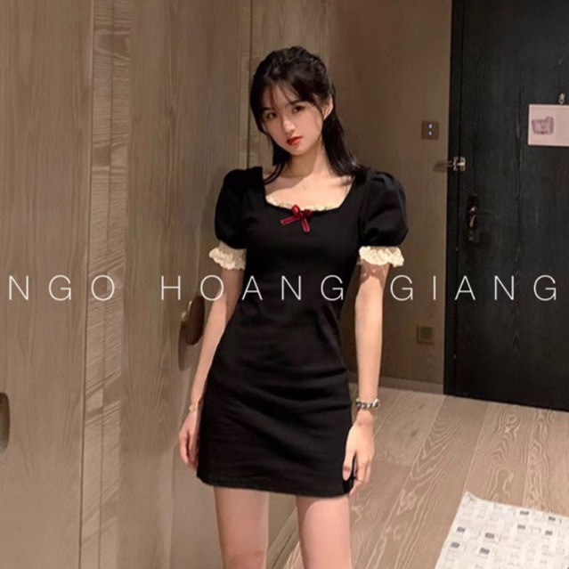 Váy thun body phối ren ngực nơ nhí thiết kế cao cấp tôn dáng xuân hè BABY MIDIO DRESS H179